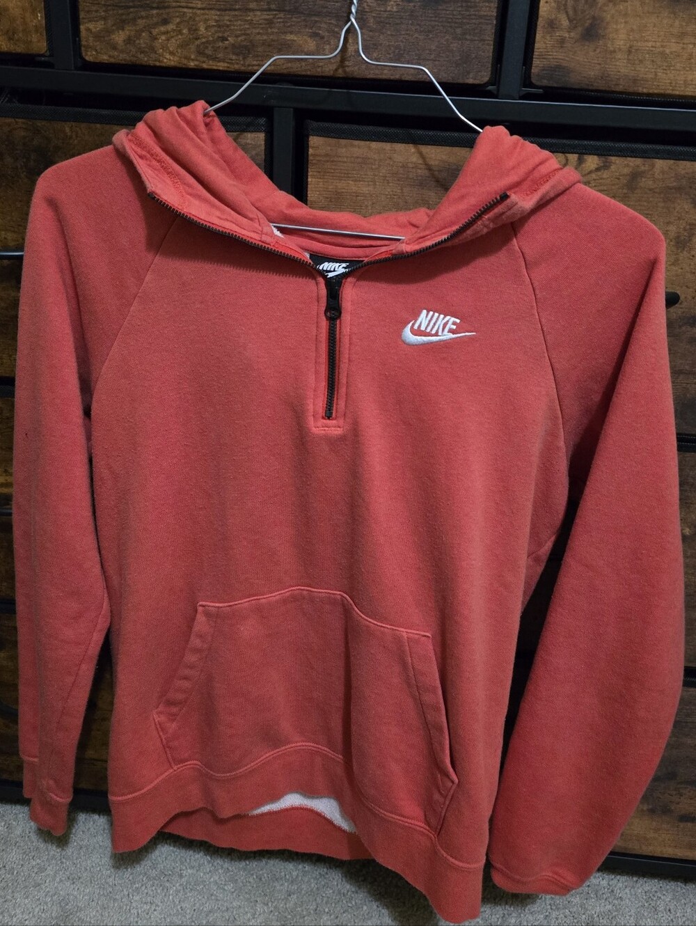 Nike Women's Coral-Red Half-Zip Hoodie Sweatshirt